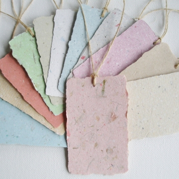 Handmade Recycled Paper Tags. 12 Gift Tags / Swing Tags with Deckle Edge for Eco Friendly Gifts