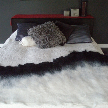 Alpaca Felt Bed Runner - Felted Black and White Rug - Alpaca Throw - Felt Mat - Eco Friendly Throw