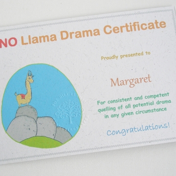 Novelty Certificate, NO Llama Drama, Office Certificate, Humerous Award, Funny, Amusing Certificate, Office Party, Fun Police, Office Fun