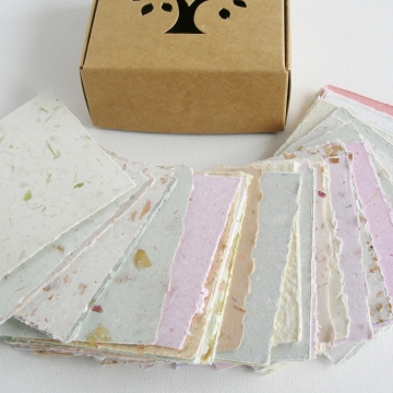 50 Pieces 3.5 x3.5" Handmade Recycled Note Paper, Gift Boxed,  Hand Torn