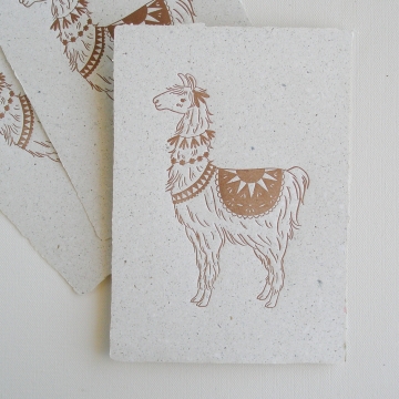 Llama on Poo Paper, Letterpress Print, Handmade Recycled Paper with Lama Poo, Llama, Llama Art, Nursery Art, Letterpress Art, Llama Gift