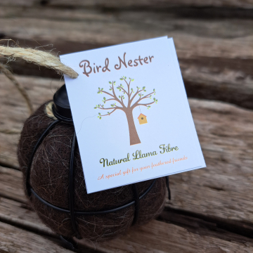 5 x Native Bird Nesters - Black Wire Bird with Llama Fibre Nesting Material