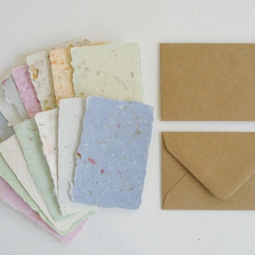 100 Handmade Recycled Mini Cards with Commercial Brown Recycled Envelopes