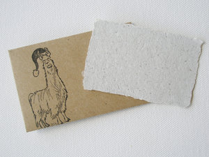 Christmas Mini Gift Card with Brown Envelope, Handmade Recycled Llama Poo Paper Card, hand stamped envelope