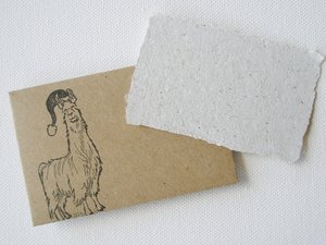 Christmas Mini Gift Card with Brown Envelope, Handmade Recycled Llama Poo Paper Card, hand stamped envelope