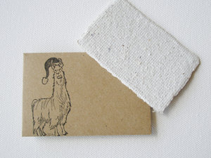 Christmas Mini Gift Card with Brown Envelope, Handmade Recycled Llama Poo Paper Card, hand stamped envelope