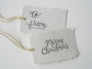 8 CHRISTMAS Llama Poo Gift Tags, Recycled Merry Xmas Tags, To / From Swing Tags with Deckle Edge for Gifts, Gifting Supplies, Calligraphy