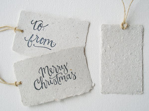 8 CHRISTMAS Llama Poo Gift Tags, Recycled Merry Xmas Tags, To / From Swing Tags with Deckle Edge for Gifts, Gifting Supplies, Calligraphy