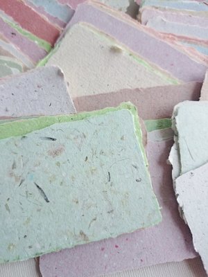 20 Handmade Recycled Paper Cards for Stamping, 3" x 2" Eco friendly Samples to use with rubber stamps or for party place card & calligraphy