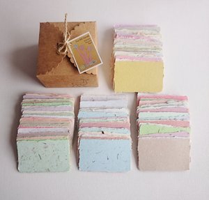 20 colourful Handmade Recycled Cards 2 x 3 inch size with deckle edges for place cards and Florists
