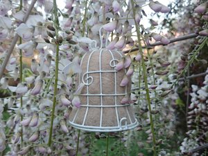 2 white Bells, Bird Nesters, Garden Wedding Decor, Wedding bells, Gift for the Bride, White Wedding, Wedding Decorations, Eco Wedding