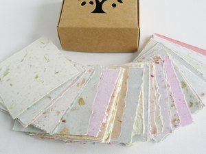Box of Note Paper. 50 Handmade small sheets. 3 inch sqaure Recycled Note Paper. Gift Boxed. Deckle edge and Hand Torn pieces