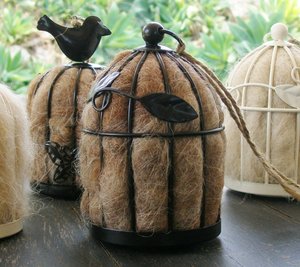 Leaf Bird Nester for nesting birds with llama Fibre. Gift for Garden. Bird house, birdbath, feeder accessory. Hanging wool nest starter