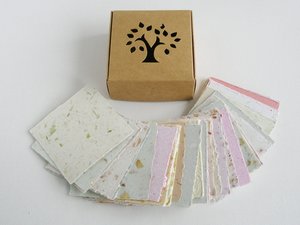 Box of Note Paper. 50 Handmade small sheets. 3 inch sqaure Recycled Note Paper. Gift Boxed. Deckle edge and Hand Torn pieces