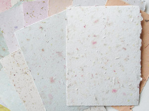 10 sheets 4 x 6"  handmade recycled mixed colour Paper, Botanicals, Flowers, Petals, Assemblage. For poets, calligraphy, letter writing