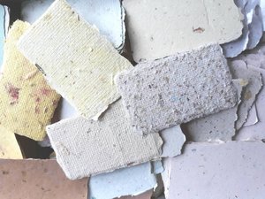 Box of 150 Rejected Handmade Recycled Scrap Paper Pieces / Cards. Imperfect deckle edge small pieces for art project, scrapbooking, journals