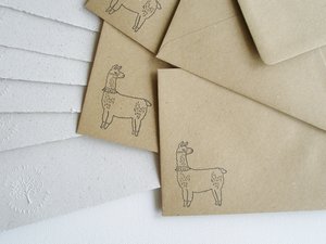 Letter Writing Set made from handmade recycled paper with llama poo. Eco friendly stationery for llama lover gift. 6x4 Inch sheets