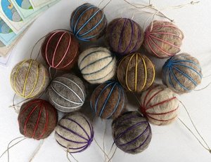 Box of 6 Bird Nesters, Llama Fibre. Bright Coloured baubles with nesting material for the birds in gift box. Eco friendly Decoration, Garden