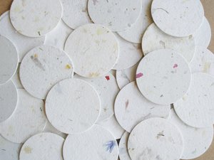 100 Handmade Paper Small Circle Cut Outs. 3.5cm Neutral Tones. Recycled