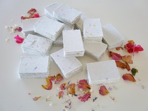 30 x Hand-made Recycled Paper Pieces 2 x 3", Small Hand Torn / Deckle Edge Sheets, Handmade Pieces with Petals in Neutral Tones
