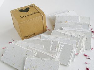Box of Blank Love Notes. Handmade Recycled Love Note Paper. 120 Small Hand Torn Pieces for Messages