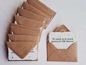 10 Mini Teacher Encouragement Cards with Envelopes, Handmade Recycled Paper Notes for colleagues, educators, mentors and coaches
