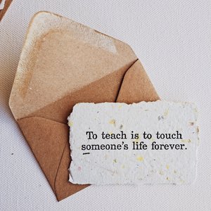 10 Mini Teacher Encouragement Cards with Envelopes, Handmade Recycled Paper Notes for colleagues, educators, mentors and coaches