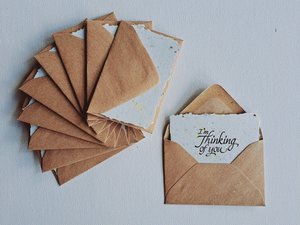 10 Mini Cards with Envelopes, Handmade Recycled Paper 'thinking of you" Notes