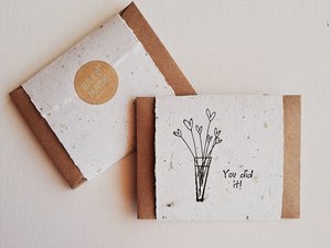 10 Congratulations Mini Cards with Envelopes for Teachers, Parents, Friends. Handmade Recycled Paper "You Did it!" notes