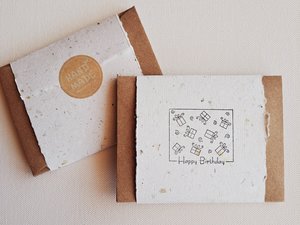 10 Mini Happy Birthday Cards and Envelopes, Handmade Recycled Paper Gift Card
