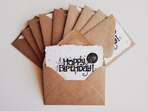 10 Mini Happy Birthday Cards and Envelopes, Handmade Recycled Paper Gift Card