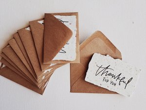 10 Mini Cards with Envelopes, Handmade Recycled Paper 'Thankful for you" Messages, Gratitude cards, set