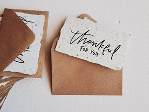 10 Mini Cards with Envelopes, Handmade Recycled Paper 'Thankful for you" Messages, Gratitude cards, set