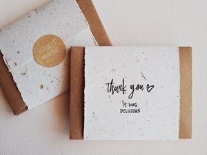 10 Mini Diners' Cards with Envelopes, Handmade Recycled Paper thank you messages for host, dinner guest, cafe patrons, restaurants, chefs