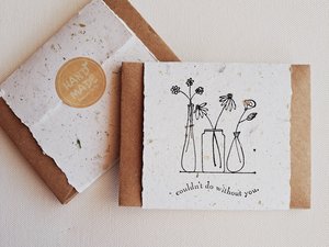 10 Mini Appreciation Cards with Envelopes for Teachers, Parents, Friends. Handmade Recycled Paper "Couldn't do without you" messages