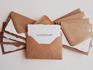 10 Mini "So happy for you" Cards with Envelopes, Recycled accomplishment, achievement and celebration cards