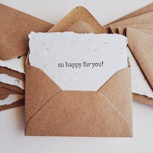 10 Mini "So happy for you" Cards with Envelopes, Recycled accomplishment, achievement and celebration cards