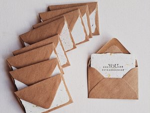 10 Mini Motivational Cards with Envelopes, Handmade Recycled Paper Notes for students from Teachers.