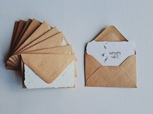 10 Mini Cards with Envelopes for Teachers, Parents, Friends. Handmade Recycled Paper "What's Up?" notes