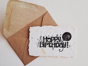 10 Mini Happy Birthday Cards and Envelopes, Handmade Recycled Paper Gift Card