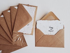 10 Mini Cards with Envelopes for Teachers, Parents, Friends. Handmade Recycled Paper "Hang in there" messages