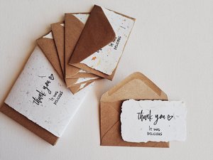 10 Mini Diners' Cards with Envelopes, Handmade Recycled Paper thank you messages for host, dinner guest, cafe patrons, restaurants, chefs