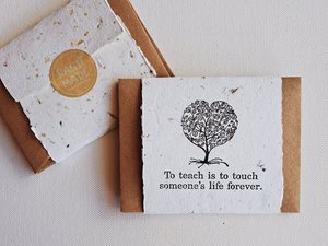 10 Mini Teacher Encouragement Cards with Envelopes, Handmade Recycled Paper Notes for colleagues, educators, mentors and coaches