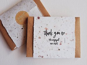 10 Mini Guest thank you Cards with Envelopes, Handmade Recycled Paper appreciation messages for host, guests, patrons, restaurants, visitors