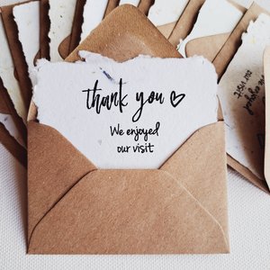 10 Mini Guest thank you Cards with Envelopes, Handmade Recycled Paper appreciation messages for host, guests, patrons, restaurants, visitors