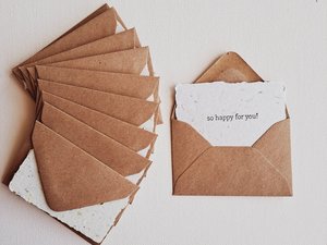 10 Mini "So happy for you" Cards with Envelopes, Recycled accomplishment, achievement and celebration cards