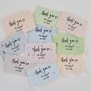10 Mini cafe thank you notes on Handmade Recycled Paper. Appreciation messages for hosts guests patrons restaurants visitors and events