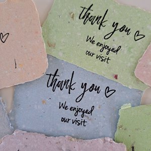 10 Mini cafe thank you notes on Handmade Recycled Paper. Appreciation messages for hosts guests patrons restaurants visitors and events