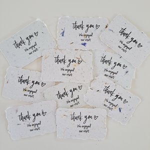 10 Mini cafe thank you notes on Handmade Recycled Paper. Appreciation messages for hosts guests patrons restaurants visitors and events