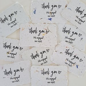 10 Mini cafe thank you notes on Handmade Recycled Paper. Appreciation messages for hosts guests patrons restaurants visitors and events